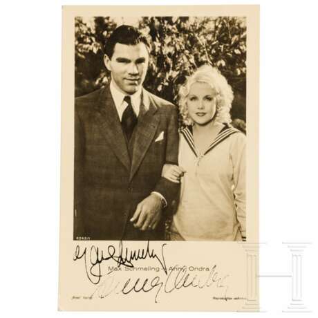 Max Schmeling (1905 - 2005) und Anny Ondra (1902 - 1987) - gemeinsam signierte Fotopostkarte nach 1933 - фото 1