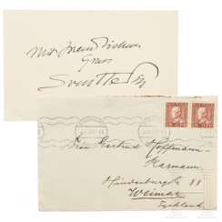 Sven Hedin (1865 -1952) - eigenhändige Grußkarte sowie adressiertes Kuvert an die Sammlerin, 1937