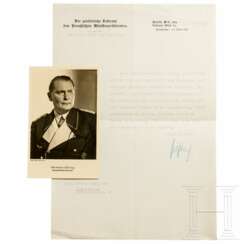 Hermann Göring (1893 - 1946) - signierte Portraitpostkarte mit Übersendungsschreiben an die Sammlerin, 1935