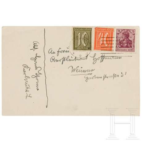 Hans Thoma (1839 - 1924), Postkarte mit handgeschriebenen Zeilen und eigenhändiger Unterschrift an die Sammlerin, 1922 - photo 2