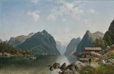 Duntze, Johannes Bartholomäus. Fjordlandschaft mit Figurenstaffage