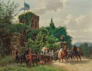 Nikutowski, Arthur (Arthur Severin). Jagdgesellschaft vor einem Schloss