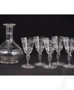 Pays et continents. Prinz und Prinzessin Alfons von Bayern - sechs Sherrygläser und eine Sherry-Karaffe