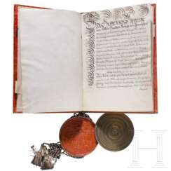 König Friedrich Wilhelm II. von Preußen (1744 - 1797) - Legitimations-Patent zum Führen des väterlichen Namens und Wappens für den unehelichen Sohn eines verstorbenen Fähnrichs, datiert 5.2.1790