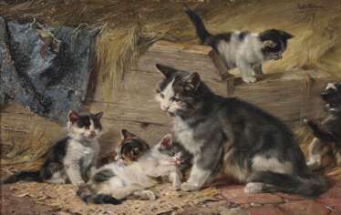 Adam d. J., Julius. Katzenmutter mit fünf Kätzchen