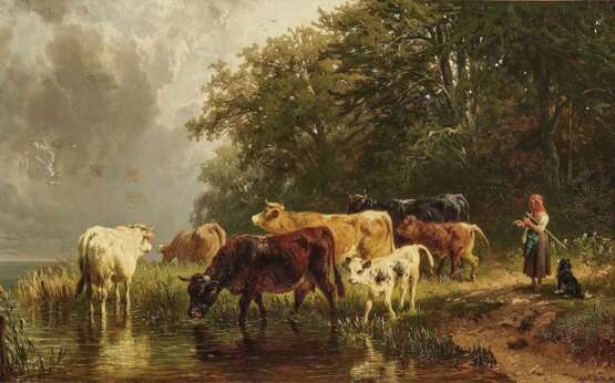 Voltz, Johann Friedrich. Hirtin mit Rindern am Wasser - photo 1