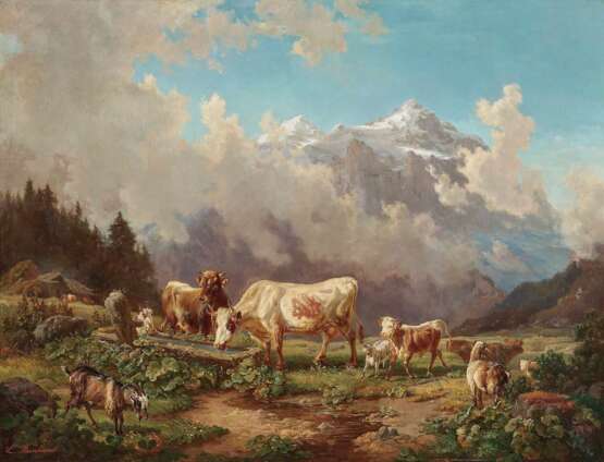 Reinhardt, Louis (Ludwig). Ziegen und Rinder in Gebirgslandschaft - Foto 1