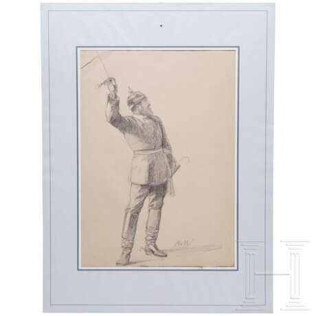 Anton von Werner (1843 - 1915) - Dragoneroffizier mit erhobenem Säbel, Bleistiftzeichnung - фото 1