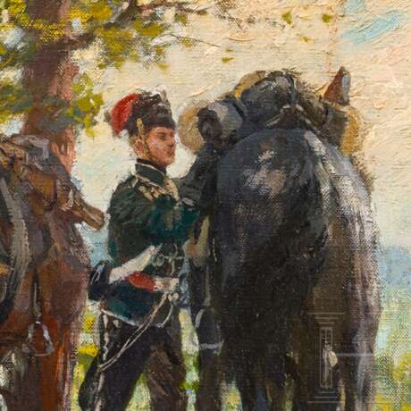 Theodor Rocholl (1854 - 1953) - Husaren des 2. Westfälischen Regiments Nr. 11 bei der Rast am Waldrand, um 1910 - photo 5