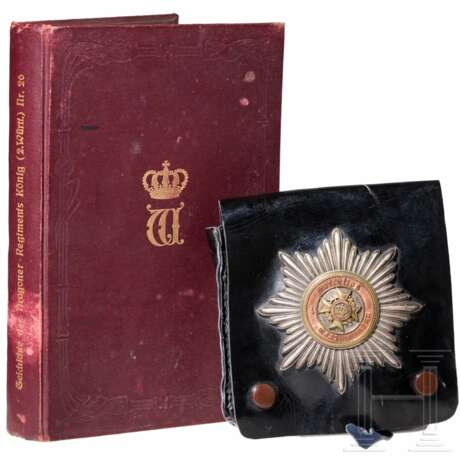Dragoner-Regiment König (2. Württembergisches) Nr. 26 - Kartuschtasche und signierte Regimentsgeschichte - Foto 1