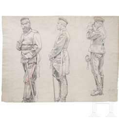 Anton von Werner (1843 - 1915) - drei Offiziere 1870/71, Bleistiftzeichnung