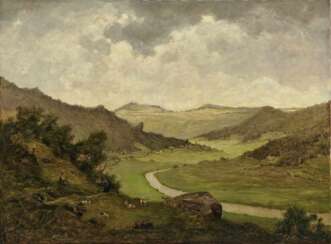 Gradl, Hermann. Fränkische Landschaft mit Ziegenhirten