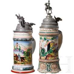 Zwei seltene Reservistenkrüge der preußischen Kavallerie, 1905 - 1910