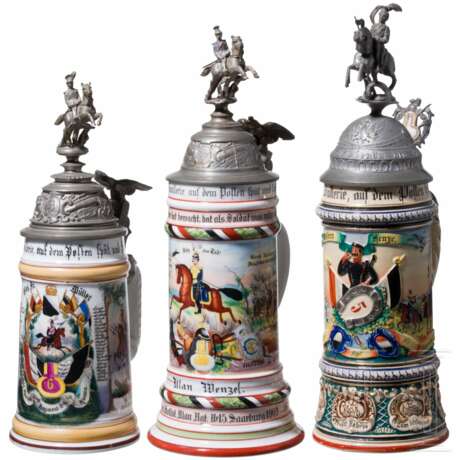 Drei Reservistenkrüge der preußischen Ulanen, 1895 - 1909 - photo 1 Drei Reservistenkrüge der preußischen Ulanen, 1895 - 1909 - photo 1