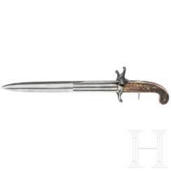 Jagdmesser mit zwei integrierten Perkussionspistolen, um 1850