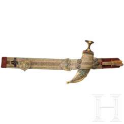 Jambya mit Brokatgürtel, Yemen, um 1900