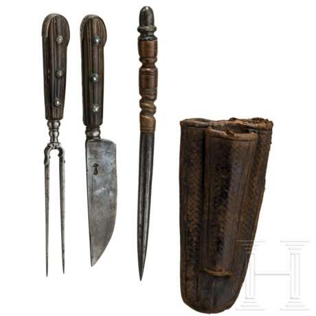 Fuhrmannsbesteck mit Steinbockhorngriffen, Salzburg, um 1800 - Foto 1 Fuhrmannsbesteck mit Steinbockhorngriffen, Salzburg, um 1800 - Foto 1