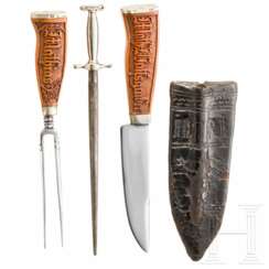 Fuhrmannsbesteck mit geschnitzten Griffen, alpenländisch, 2. Hälfte 19. Jhdt.