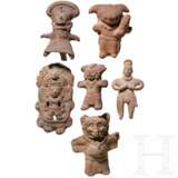 Sechs präkolumbische Tonfiguren, Mexiko, Veracruz (drei)/ Colima (eine), ca. 400 - 900 n. Chr. - Foto 1