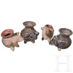 Vier zoomorphe, präkolumbianische Gefäße, 500 - 1500 n. Chr.