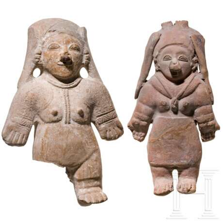 Zwei präkolumbische weibliche Tonfiguren, Ekuador, wohl 500 - 1500 n. Chr. - Foto 1
