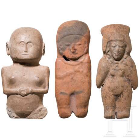 Drei präkolumbische Tonfiguren, Ekuador, wohl 1000 - 1500 n. Chr. - Foto 1