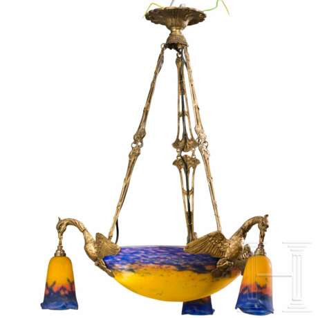 Jugendstil-Deckenlampe mit Schwänen, Lunéville, Muller Frères, um 1920 - фото 1