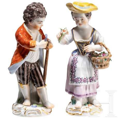 Zwei Gärtnerkinder als Gegenstücke, Johann Joachim Kaendler, um 1750 (Entwurf), Meissen, 20. Jhdt. (Ausführung) - photo 1