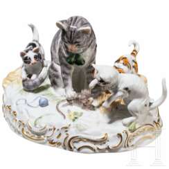 Seltene Katzengruppe, Carl Richard Schneider, 1880 (Entwurf), Meissen, bis 1924 (Ausführung)