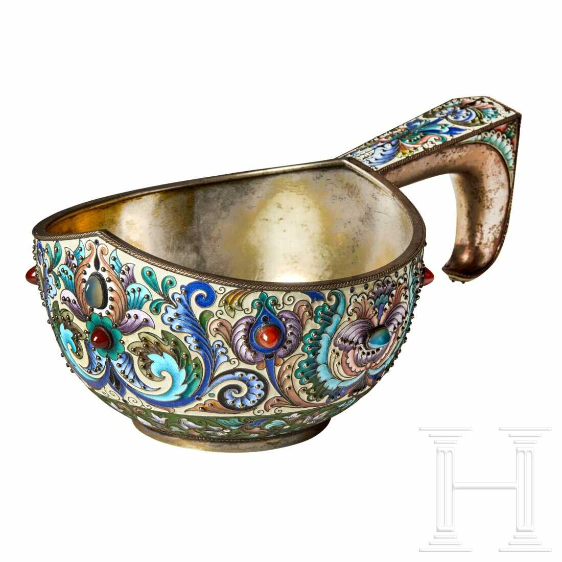 Großer Cloisonné-Email-Kowsch, Russland, Moskau, Feodor Rückert, 1896-1908 Großer Cloisonné-Email-Kowsch, Russland, Moskau, Feodor Rückert, 1896-1908