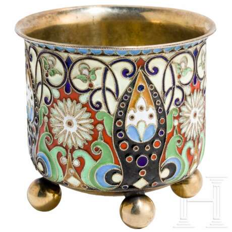 Cloisonné-Email-Kugelfußbecher, Russland, 20. Jhdt. - Foto 1