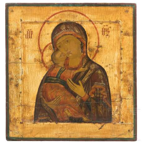 Ikone mit der Gottesmutter von Wladimir (Wladimirskaja), Russland, um 1800 - фото 1