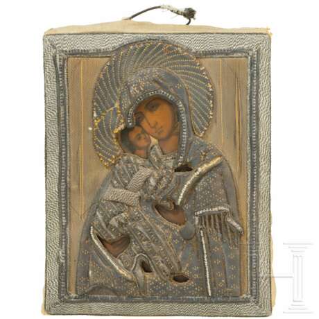 Kleine Ikone mit der Gottesmutter von Wladimir (Wladimirskaja) mit Filigranoklad, Russland, 19. Jhdt. - photo 1
