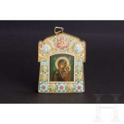 Cloisonné-Email-Ikone mit der Gottesmutter von Kasan, Russland, Moskau, Iwan Chlebnikow, 1908 - 1917