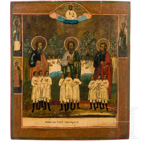 Seltene Ikone mit Abraham, Isaak und Jakob, den Gerechten in Abrahams Schoß, Russland, 19. Jhdt. - photo 1