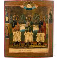 Seltene Ikone mit Abraham, Isaak und Jakob, den Gerechten in Abrahams Schoß, Russland, 19. Jhdt.