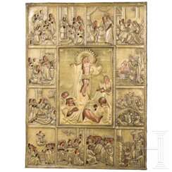 Große Ikone mit der Auferstehung Christi und Festtagen, Russland, Ende 19. Jhdt.