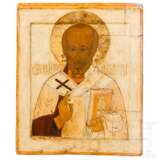 Großformatige Ikone mit dem Heiligen Nikolaus von Myra, Russland, um 1600, mit großflächigen Übermalungen - фото 1