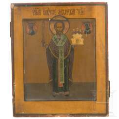 Ikone mit dem Heiligen Nikolaus von Moschaisk, Russland, 19. Jhdt.