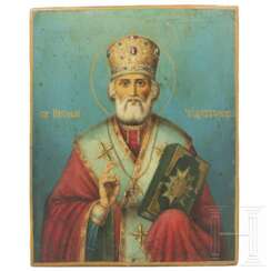 Ikone mit dem Heiligen Nikolaus von Myra, Russland, spätes 19. Jhdt.