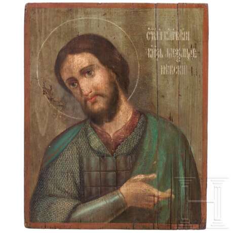 Ikone mit dem Heiligen Alexander Newski, Russland, spätes 19. Jhdt. - фото 1 Ikone mit dem Heiligen Alexander Newski, Russland, spätes 19. Jhdt. - фото 1