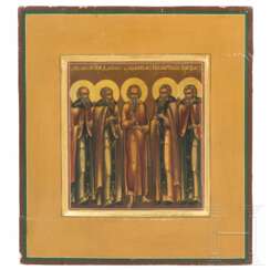 Kleine Ikone mit fünf Heiligen, Russland, um 1900