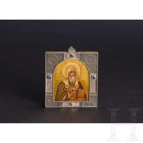 Silber-Ikonenanhänger mit dem Heiligen Patriarchen Germogan (Hermogenus), Russland, Moskau, Karl Fabergé, 1908 - 1917 - photo 1 Silber-Ikonenanhänger mit dem Heiligen Patriarchen Germogan (Hermogenus), Russland, Moskau, Karl Fabergé, 1908 - 1917 - photo 1