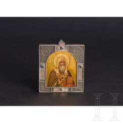 Silber-Ikonenanhänger mit dem Heiligen Patriarchen Germogan (Hermogenus), Russland, Moskau, Karl Fabergé, 1908 - 1917