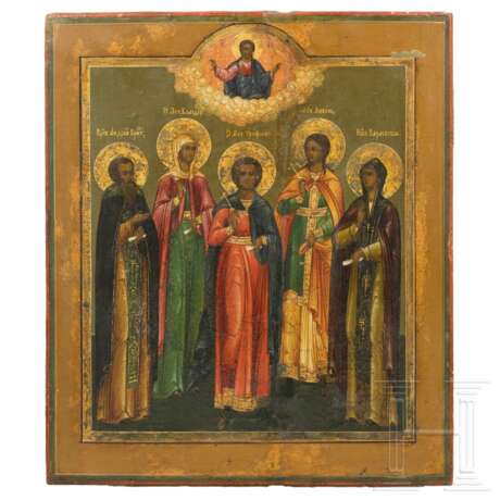 Ikone mit dem Heiligen Trifon und vier weiteren Heiligen, Russland, Ende 19. Jhdt. - photo 1 Ikone mit dem Heiligen Trifon und vier weiteren Heiligen, Russland, Ende 19. Jhdt. - photo 1