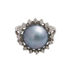 Ring mit 1 grau-blauen Mabéperle