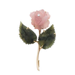 Brosche "Rose" aus Rosenquarz und Nephrit