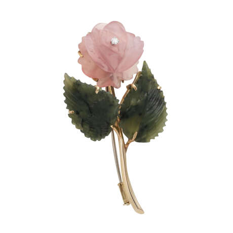 Brosche "Rose" aus Rosenquarz und Nephrit - photo 2