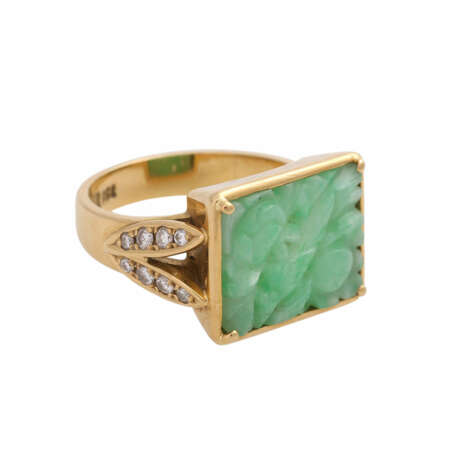 Ring mit feiner apfelgrüner Jadeplatte, rechteckig, graviert, - Foto 2