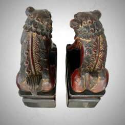 19th Century Pair of Chinese Guardian Lions in Red and Gold Lacquer